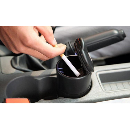 Cenicero de coche universal con luz LED azul deportiva, cenicero de coche con tapa, negro