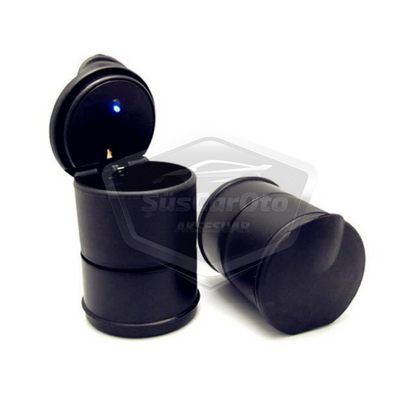 Cenicero de coche universal con luz LED azul deportiva, cenicero de coche con tapa, negro