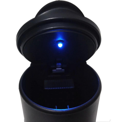 Cenicero de coche universal con luz LED azul deportiva, cenicero de coche con tapa, negro
