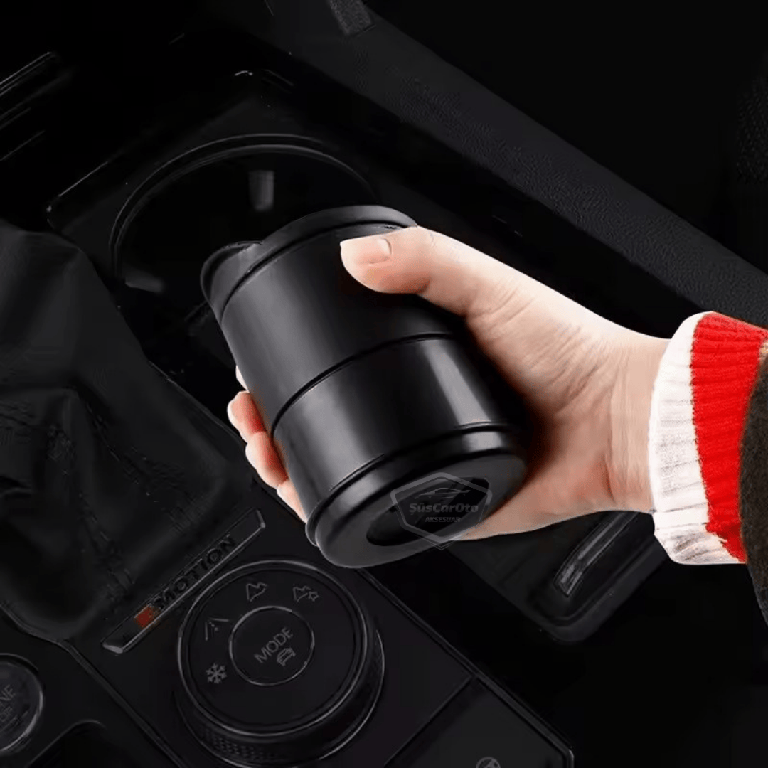Cenicero de coche deportivo universal con luz LED azul, con tapa y portavasos, cenicero de coche, negro