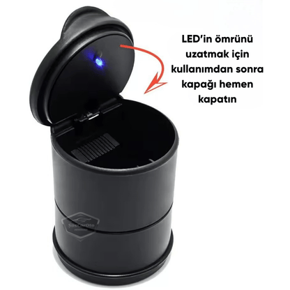 Cenicero de coche deportivo universal con luz LED azul, con tapa y portavasos, cenicero de coche, negro