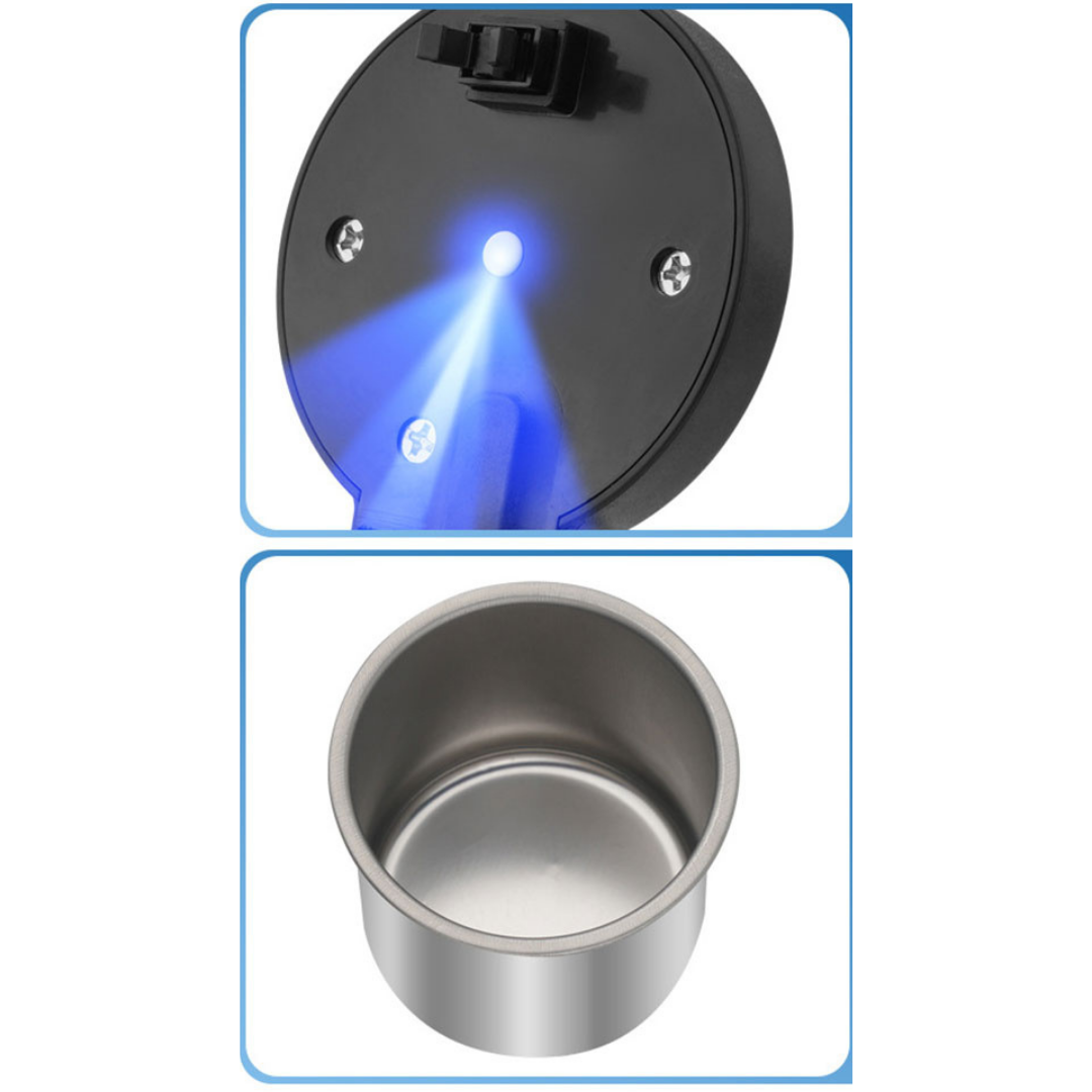 Cenicero universal de lujo con luz LED azul ignífugo e inodoro, con tapa, sin humo, para coches deportivos, cenicero de coche, color negro ONK13
