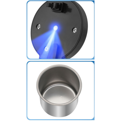 Cenicero universal de lujo con luz LED azul ignífugo e inodoro, con tapa, sin humo, para coches deportivos, cenicero de coche, color negro ONK13