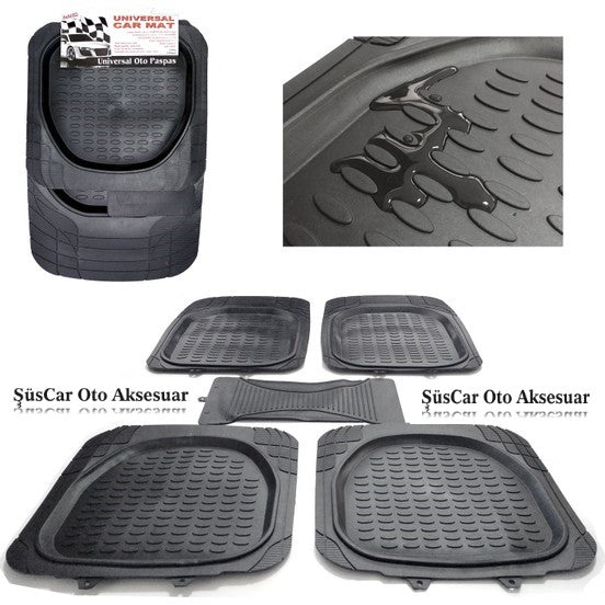 Alfombrillas universales 3D para coche, tipo bandeja, con barrera, 5 piezas, recortables, color negro
