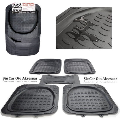 Alfombrillas universales 3D para coche, tipo bandeja, con barrera, 5 piezas, recortables, color negro