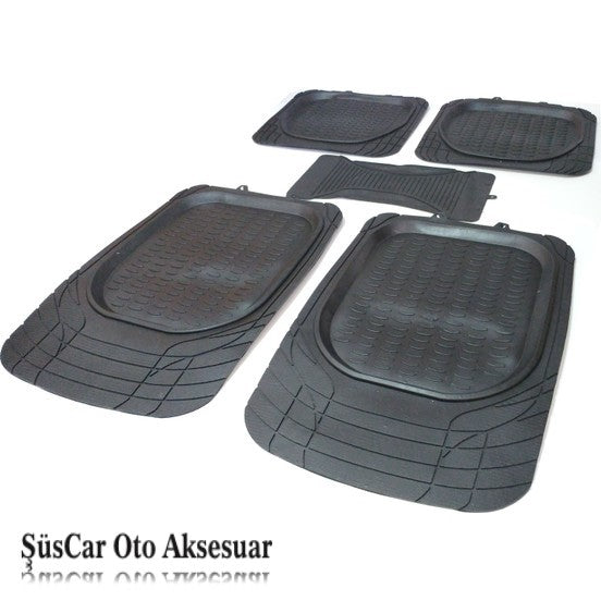 Alfombrillas universales 3D para coche, tipo bandeja, con barrera, 5 piezas, recortables, color negro