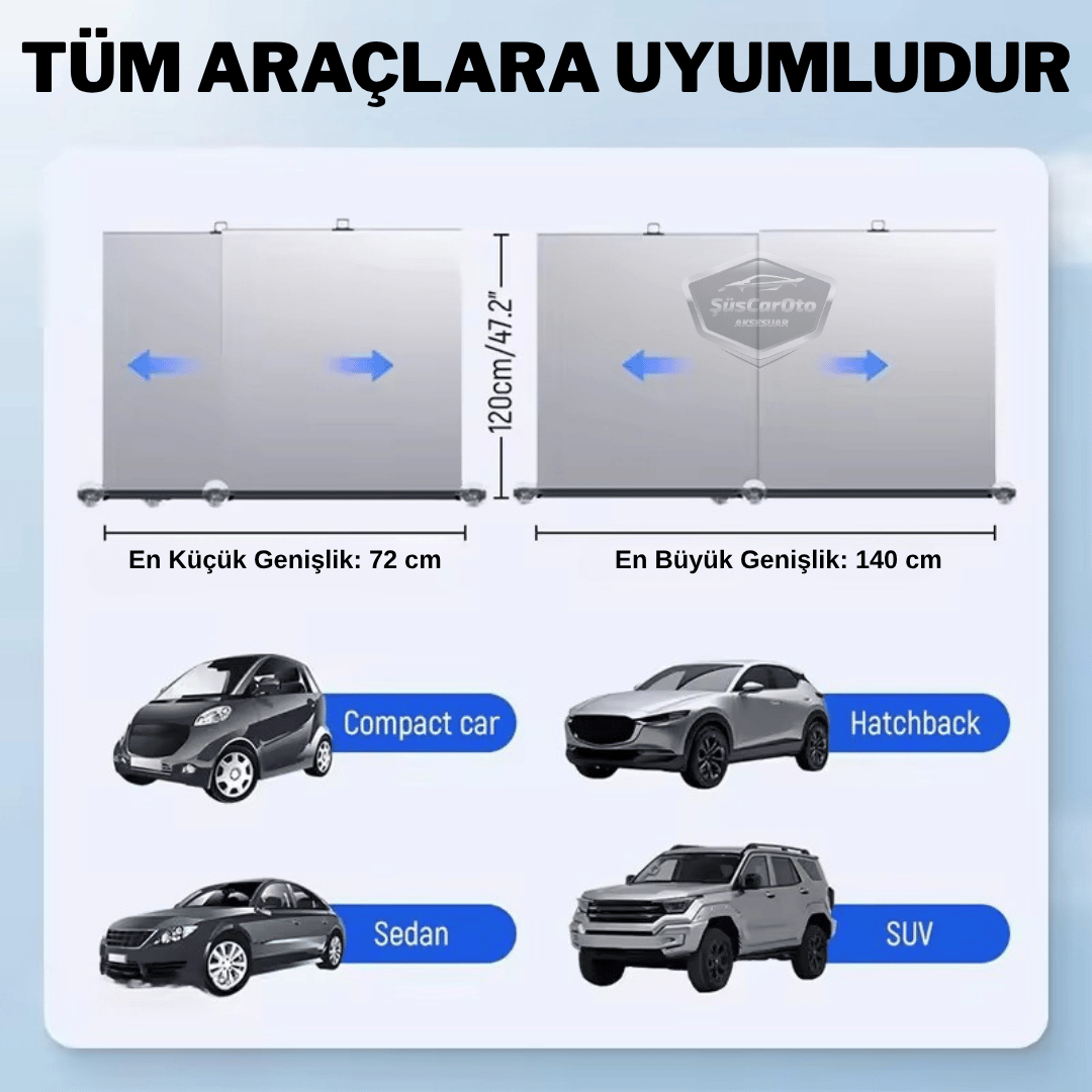 Universal Oto Katlanır Stor Perde Güneşlik Ön Arka Cam Gölgelik Otomatik Sürgülü Yeni Nesil Güneş Koruyucu Oto Araba Suv Tır 73 cm x 105 cm 2 Adet