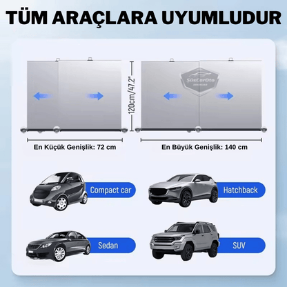 Universal Oto Katlanır Stor Perde Güneşlik Ön Arka Cam Gölgelik Otomatik Sürgülü Yeni Nesil Güneş Koruyucu Oto Araba Suv Tır 73 cm x 105 cm 2 Adet
