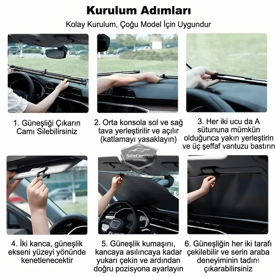 Universal Oto Katlanır Stor Perde Güneşlik Ön Arka Cam Gölgelik Otomatik Sürgülü Yeni Nesil Güneş Koruyucu Oto Araba Suv Tır 73 cm x 105 cm 2 Adet