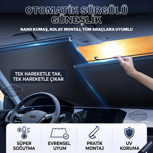 Universal Oto Katlanır Stor Perde Güneşlik Ön Arka Cam Gölgelik Otomatik Sürgülü Yeni Nesil Güneş Koruyucu Oto Araba Suv Tır 73 cm x 105 cm 2 Adet