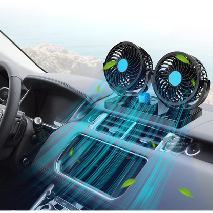 Ventilador de Coche Universal para Tablero de Control, Doble Cabezal, con Conector para Encendedor de Cigarrillos, Ventilador Enfriador de 2 Niveles, Rotación de 360°, Ultra Silencioso, 12V Azul ONV54