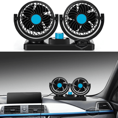 Ventilador de Coche Universal para Tablero de Control, Doble Cabezal, con Conector para Encendedor de Cigarrillos, Ventilador Enfriador de 2 Niveles, Rotación de 360°, Ultra Silencioso, 12V Azul ONV54