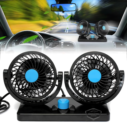 Ventilador de Coche Universal para Tablero de Control, Doble Cabezal, con Conector para Encendedor de Cigarrillos, Ventilador Enfriador de 2 Niveles, Rotación de 360°, Ultra Silencioso, 12V Azul ONV54