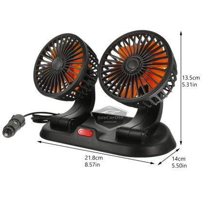 Ventilador de Coche Universal para Tablero de Instrumentos, de Doble Cabezal, con Conexión al Encendedor de Cigarrillos, Refrigerador de 2 Velocidades, Giratorio 360°, Ultra Silencioso, 12V