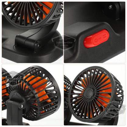 Ventilador de Coche Universal para Tablero, Doble Cabezal, Entrada USB, 2 Velocidades, Refrigerador, Silencioso, Giratorio 360°, Con Cabezal Oscilante
