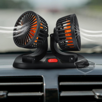 Ventilador de Coche Universal para Tablero de Instrumentos, de Doble Cabezal, con Conexión al Encendedor de Cigarrillos, Refrigerador de 2 Velocidades, Giratorio 360°, Ultra Silencioso, 12V