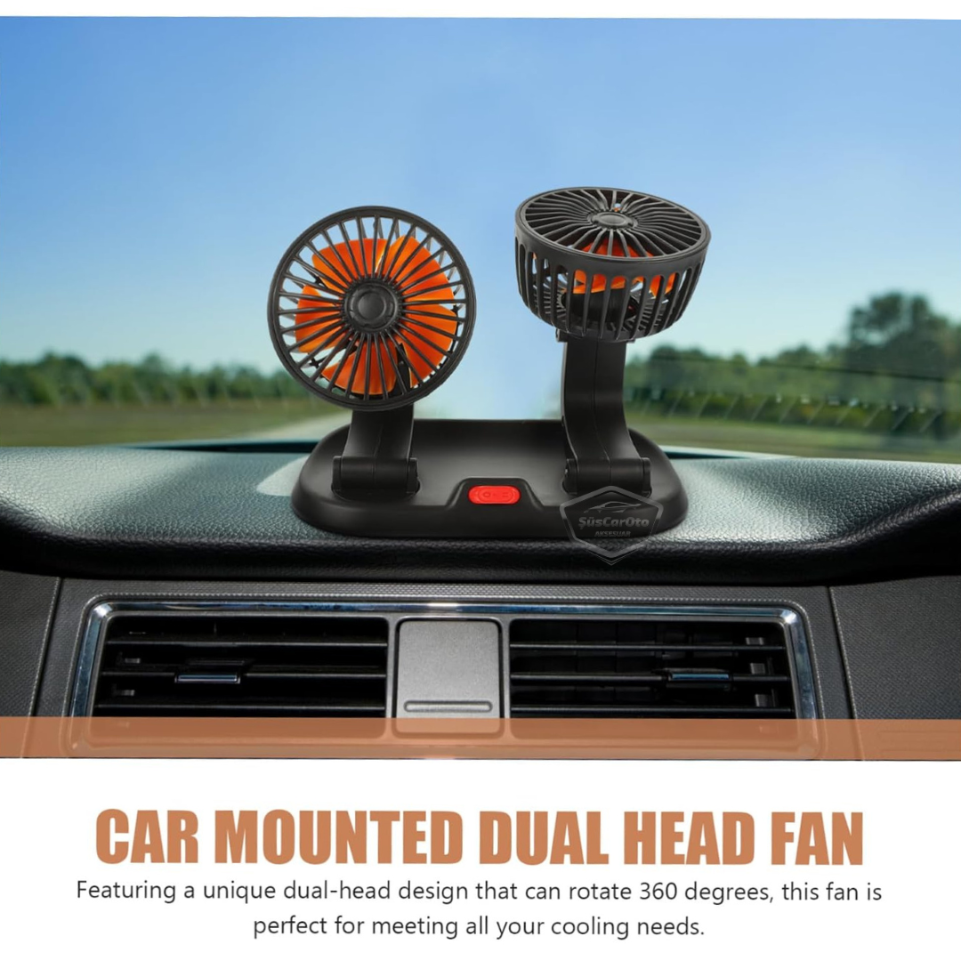 Ventilador de Coche Universal para Tablero de Instrumentos, de Doble Cabezal, con Conexión al Encendedor de Cigarrillos, Refrigerador de 2 Velocidades, Giratorio 360°, Ultra Silencioso, 12V