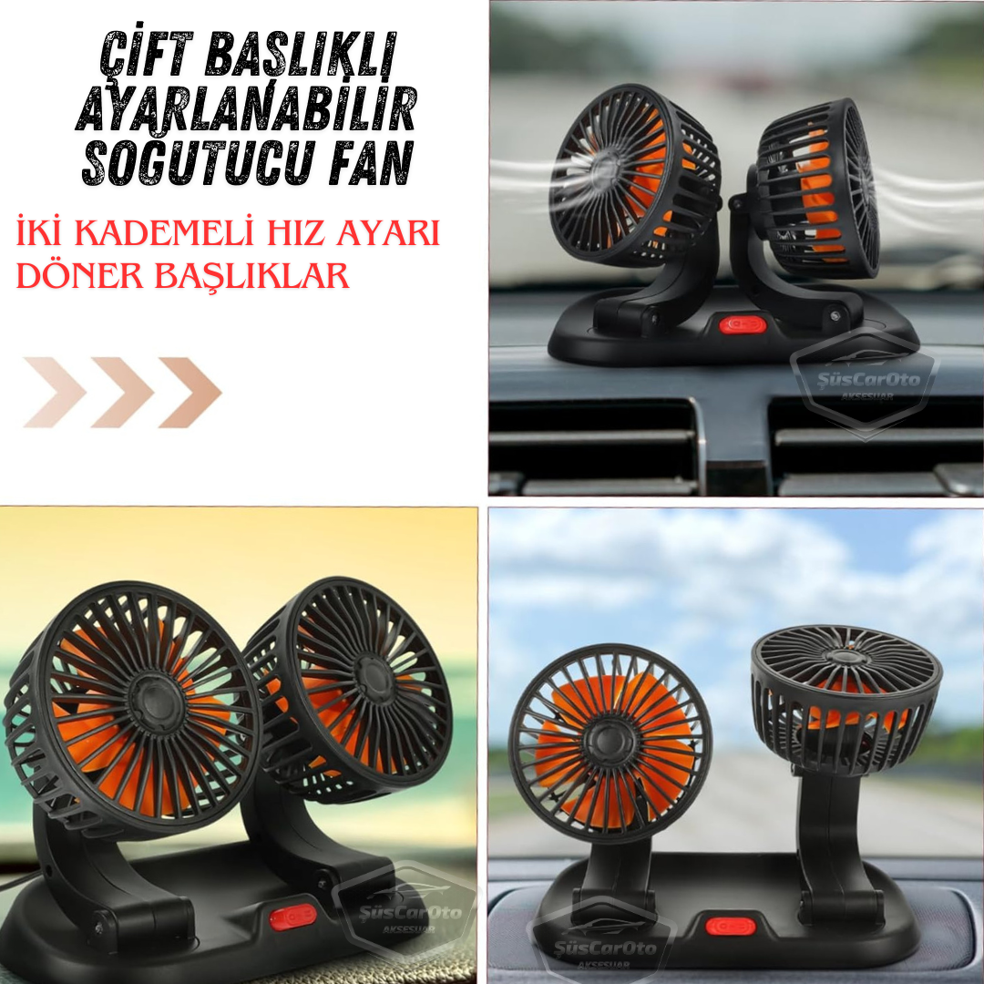 Ventilador de Coche Universal para Tablero de Instrumentos, de Doble Cabezal, con Conexión al Encendedor de Cigarrillos, Refrigerador de 2 Velocidades, Giratorio 360°, Ultra Silencioso, 12V