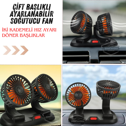 Ventilador de Coche Universal para Tablero de Instrumentos, de Doble Cabezal, con Conexión al Encendedor de Cigarrillos, Refrigerador de 2 Velocidades, Giratorio 360°, Ultra Silencioso, 12V