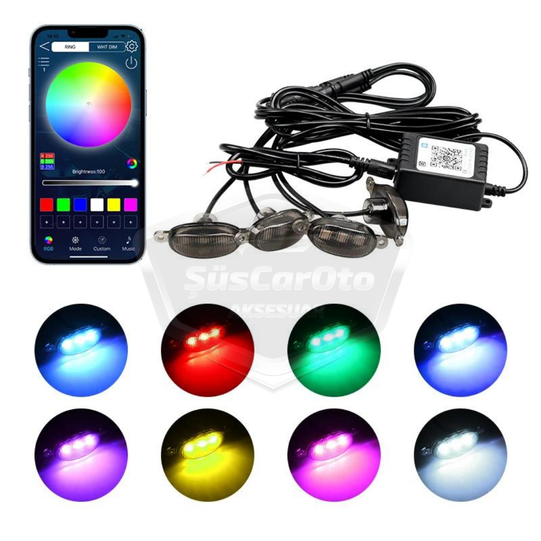 LED Universal RGB para parrilla delantera de coche con control por aplicación, iluminación de parrilla delantera de coche Off Road SUV, lámpara decorativa de parrilla, 4 unidades, 12V ONG66