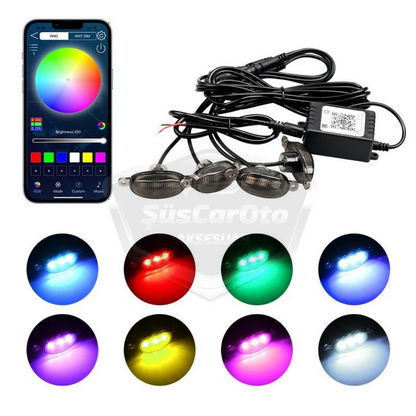 LED Universal RGB para parrilla delantera de coche con control por aplicación, iluminación de parrilla delantera de coche Off Road SUV, lámpara decorativa de parrilla, 4 unidades, 12V ONG66