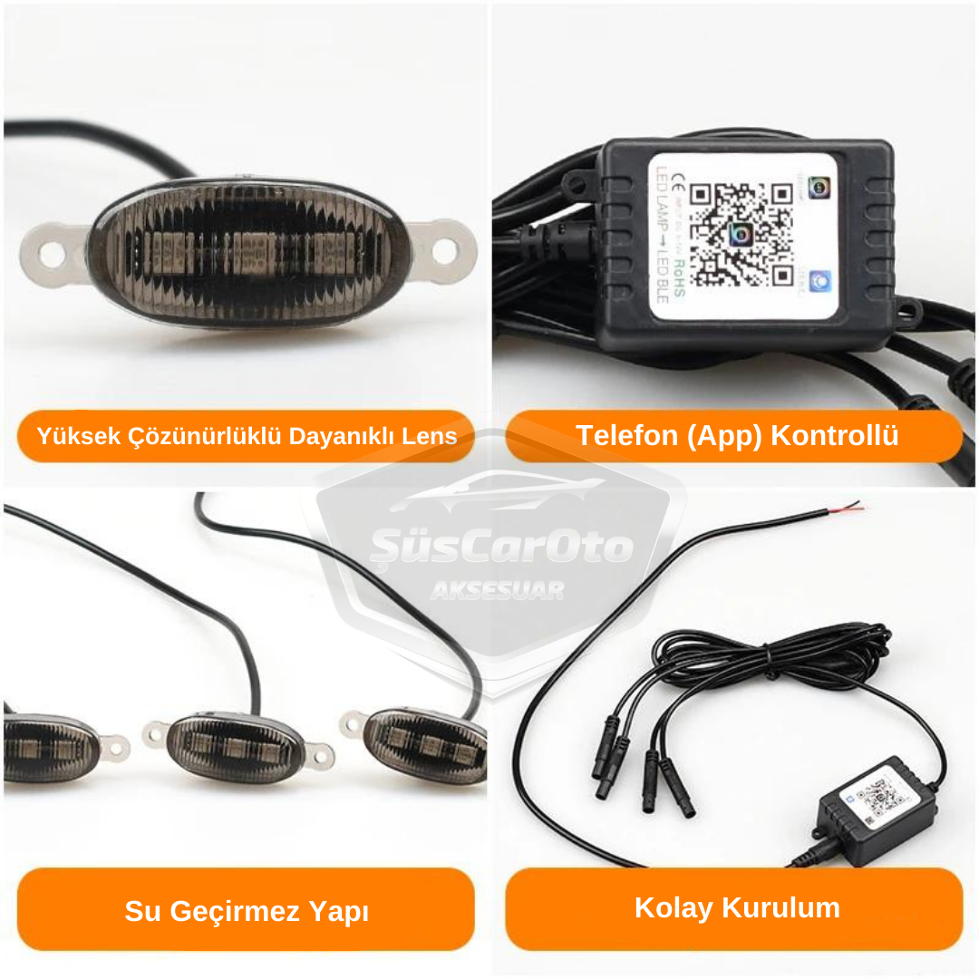 LED Universal RGB para parrilla delantera de coche con control por aplicación, iluminación de parrilla delantera de coche Off Road SUV, lámpara decorativa de parrilla, 4 unidades, 12V ONG66