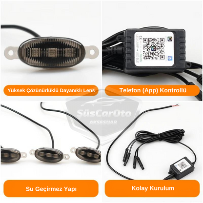 LED Universal RGB para parrilla delantera de coche con control por aplicación, iluminación de parrilla delantera de coche Off Road SUV, lámpara decorativa de parrilla, 4 unidades, 12V ONG66