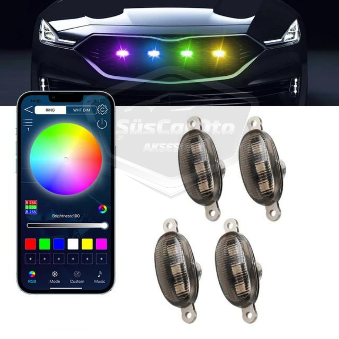 LED Universal RGB para parrilla delantera de coche con control por aplicación, iluminación de parrilla delantera de coche Off Road SUV, lámpara decorativa de parrilla, 4 unidades, 12V ONG66