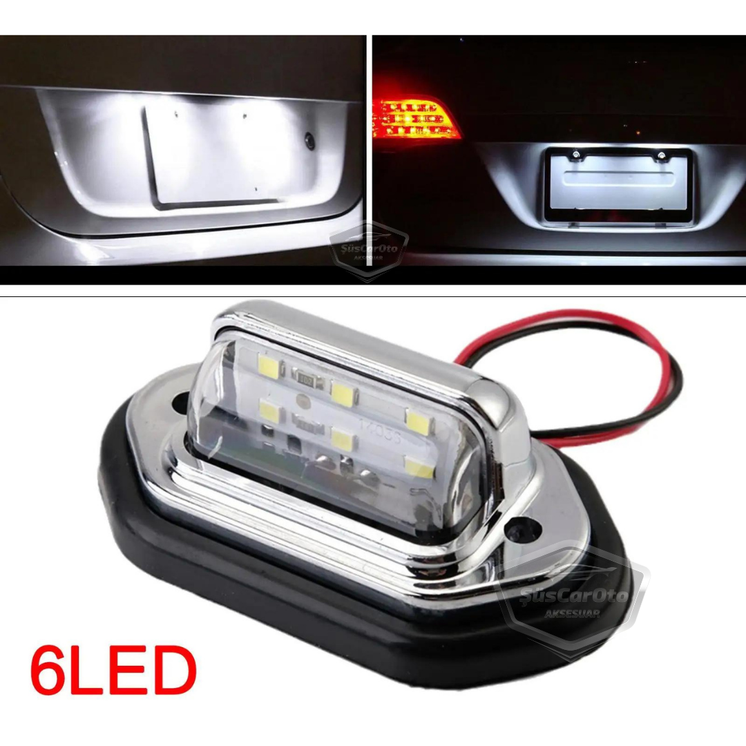 Luz de matrícula universal de 6 LED, luz potente, impermeable, cromada, ultra brillante, para iluminación automotriz de 12/24V, 2 unidades