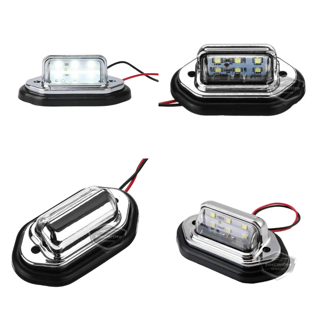 Luz de matrícula universal de 6 LED, luz potente, impermeable, cromada, ultra brillante, para iluminación automotriz de 12/24V, 2 unidades