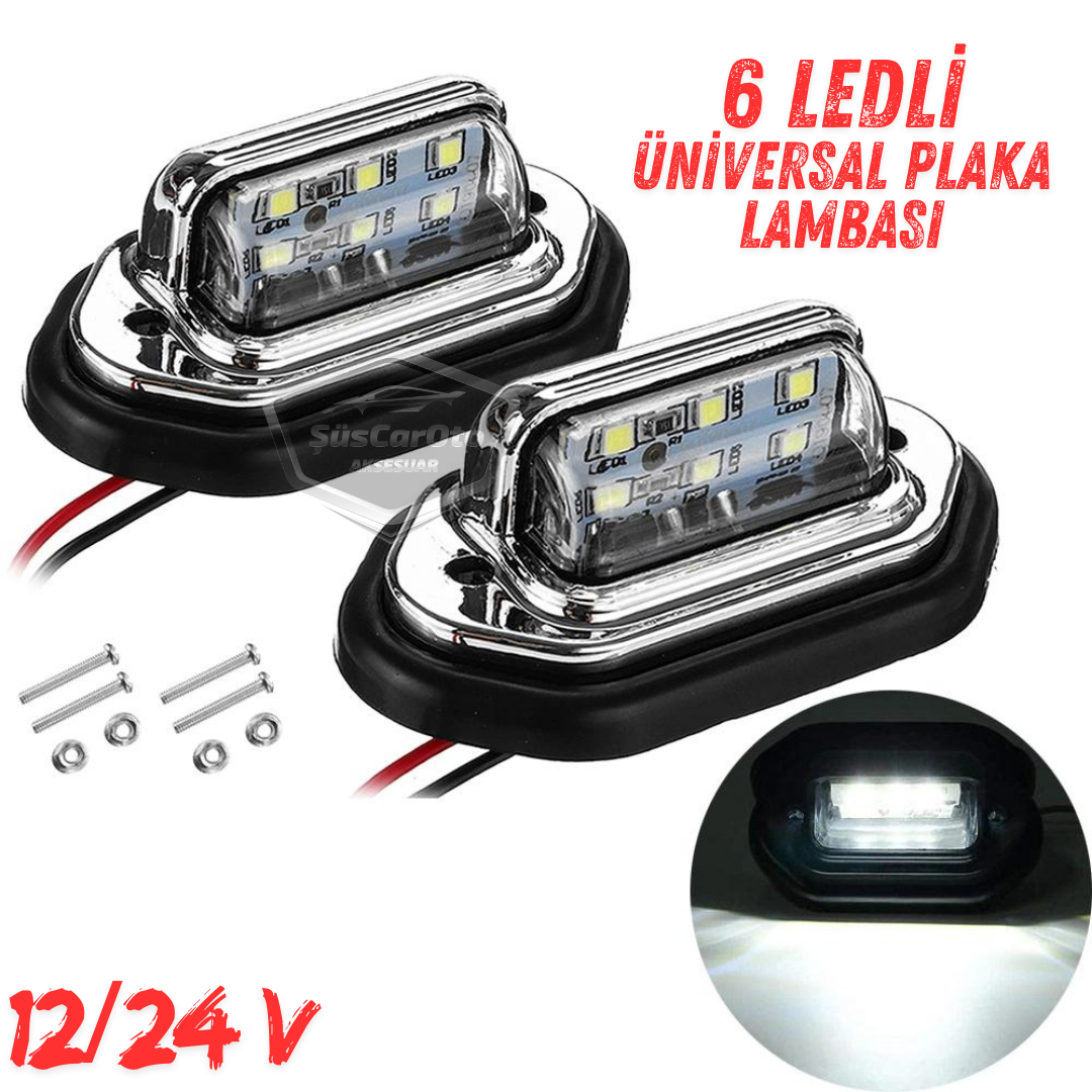 Luz de matrícula universal de 6 LED, luz potente, impermeable, cromada, ultra brillante, para iluminación automotriz de 12/24V, 2 unidades