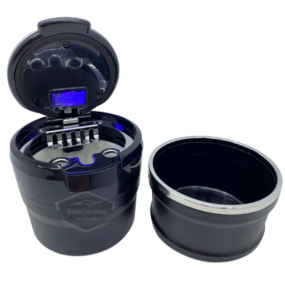 Cenicero de coche de lujo universal de porcelana, ignífugo, inodoro, con luz, sin humo, con tapa, para coche deportivo, cenicero de coche, plateado ONK06