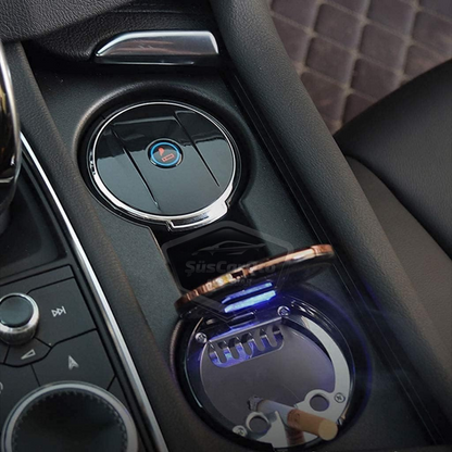 Cenicero de coche de lujo universal de porcelana, ignífugo, inodoro, con luz, sin humo, con tapa, para coche deportivo, cenicero de coche, plateado ONK06
