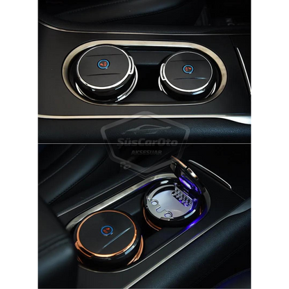 Cenicero de coche de lujo universal de porcelana, ignífugo, inodoro, con luz, sin humo, con tapa, para coche deportivo, cenicero de coche, plateado ONK06