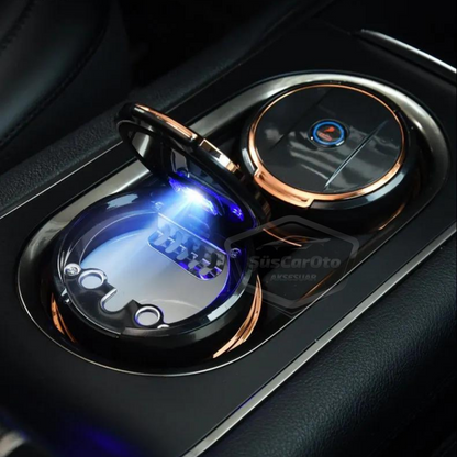 Cenicero Universal de Lujo de Porcelana, Ignífugo, Sin Olor, con Luz, para Coche, Cenicero sin Humo con Tapa, para Coches Deportivos, Cenicero de Coche, Dorado ONK07