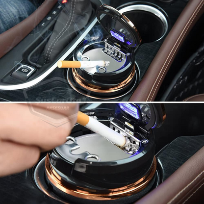 Cenicero Universal de Lujo de Porcelana, Ignífugo, Sin Olor, con Luz, para Coche, Cenicero sin Humo con Tapa, para Coches Deportivos, Cenicero de Coche, Dorado ONK07
