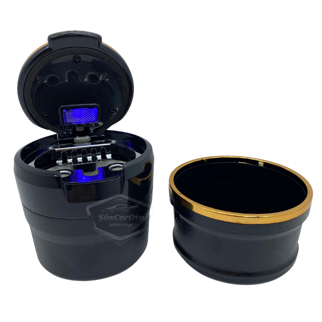 Cenicero Universal de Lujo de Porcelana, Ignífugo, Sin Olor, con Luz, para Coche, Cenicero sin Humo con Tapa, para Coches Deportivos, Cenicero de Coche, Dorado ONK07