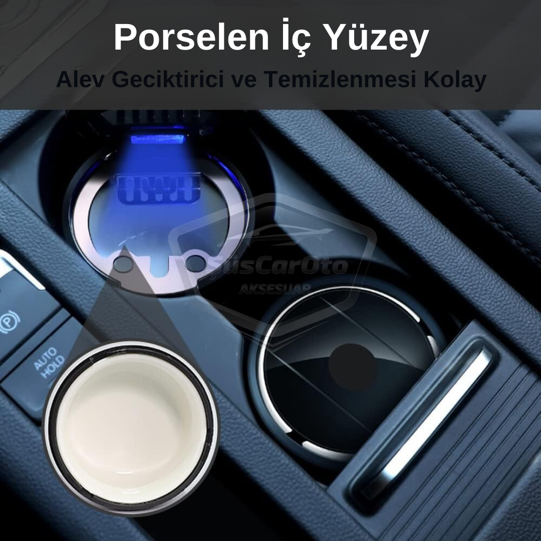 Cenicero Universal de Lujo de Porcelana, Ignífugo, Sin Olor, con Luz, para Coche, Cenicero sin Humo con Tapa, para Coches Deportivos, Cenicero de Coche, Dorado ONK07