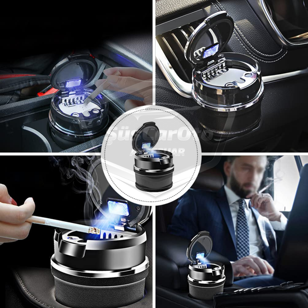 Cenicero Universal de Lujo de Porcelana, Ignífugo, Sin Olor, con Luz, para Coche, Cenicero sin Humo con Tapa, para Coches Deportivos, Cenicero de Coche, Dorado ONK07