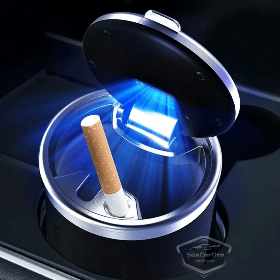 Cenicero de coche de lujo universal de porcelana, ignífugo, inodoro, de cerámica dorada, con luz azul, sin humo, con tapa, para coche deportivo, Gold NO.029