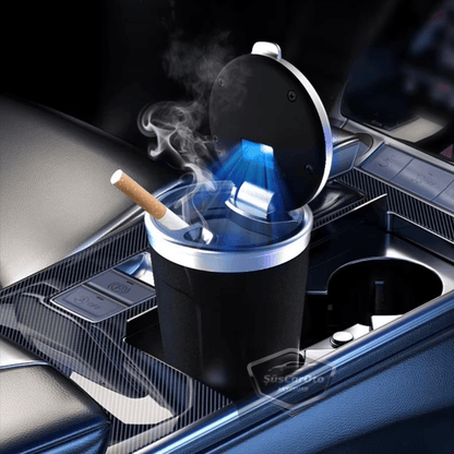 Cenicero de coche de lujo universal de porcelana, ignífugo, inodoro, de cerámica dorada, con luz azul, sin humo, con tapa, para coche deportivo, Gold NO.029