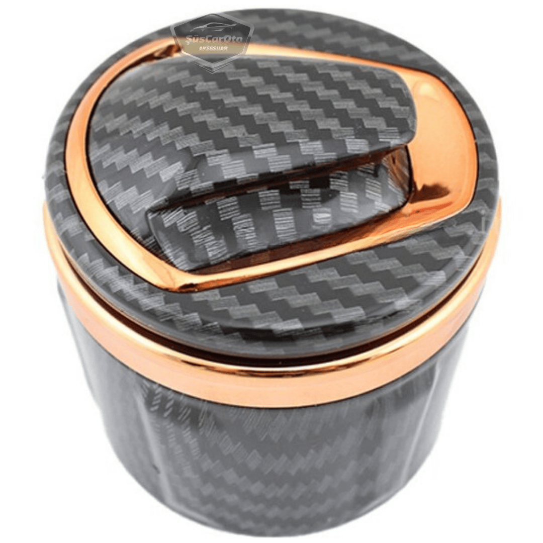 Cenicero de coche de lujo universal de porcelana, ignífugo, inodoro, con luz azul, sin humo, con tapa, deportivo, para coche, de oro y carbono ONK163