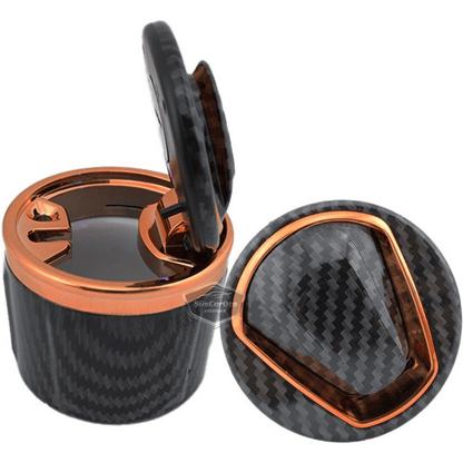Cenicero de coche de lujo universal de porcelana, ignífugo, inodoro, con luz azul, sin humo, con tapa, deportivo, para coche, de oro y carbono ONK163