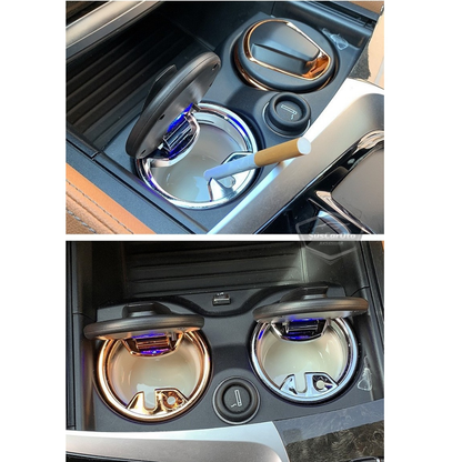 Cenicero de coche de lujo universal de porcelana, ignífugo, inodoro, con luz azul, sin humo, con tapa, deportivo, para coche, de oro y carbono ONK163