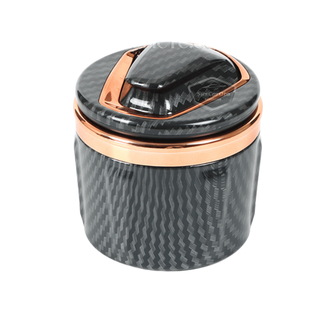 Cenicero de coche de lujo universal de porcelana, ignífugo, inodoro, con luz azul, sin humo, con tapa, deportivo, para coche, de oro y carbono ONK163