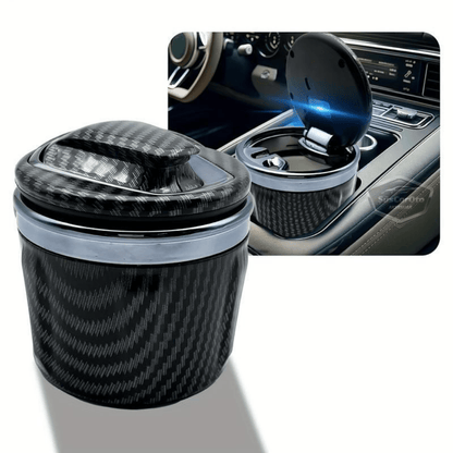 Cenicero de coche de lujo universal de porcelana, ignífugo, inodoro, con luz azul, cenicero de coche deportivo sin humo con tapa, cenicero de coche, plata de carbono ONK162