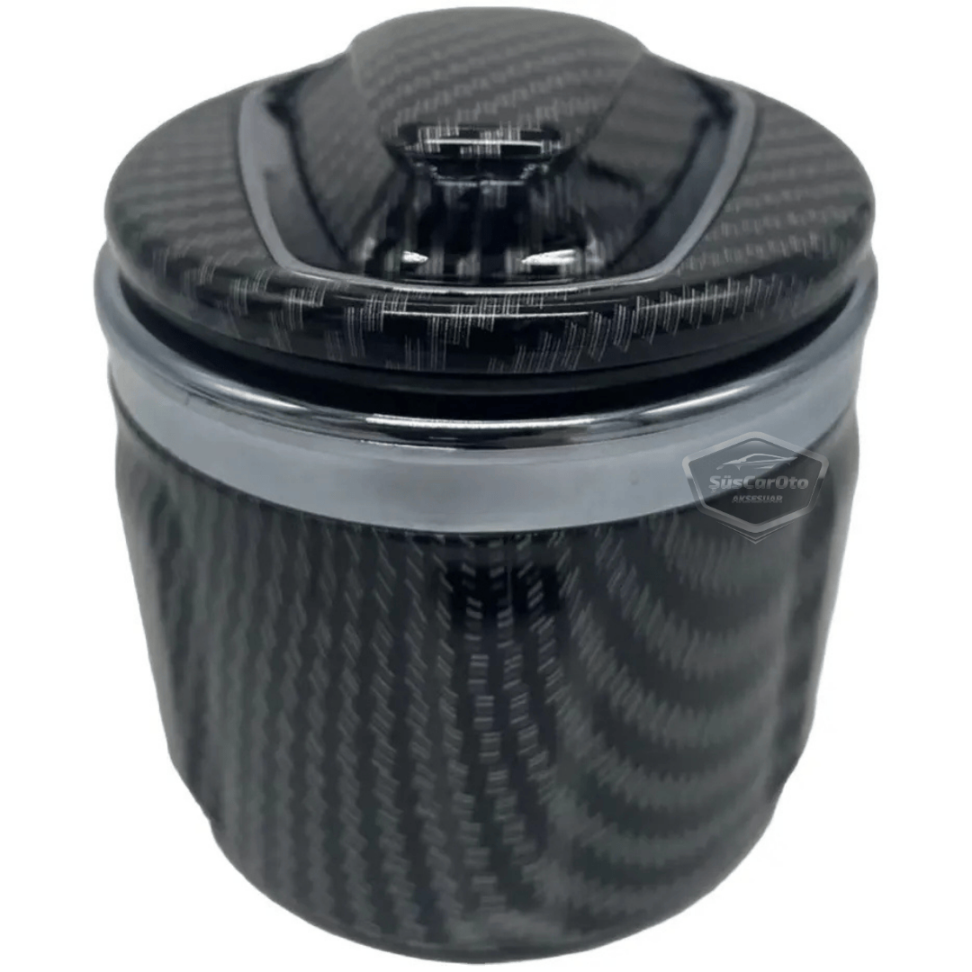Cenicero de coche de lujo universal de porcelana, ignífugo, inodoro, con luz azul, cenicero de coche deportivo sin humo con tapa, cenicero de coche, plata de carbono ONK162