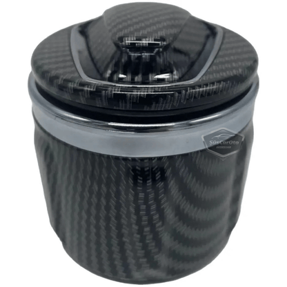 Cenicero de coche de lujo universal de porcelana, ignífugo, inodoro, con luz azul, cenicero de coche deportivo sin humo con tapa, cenicero de coche, plata de carbono ONK162