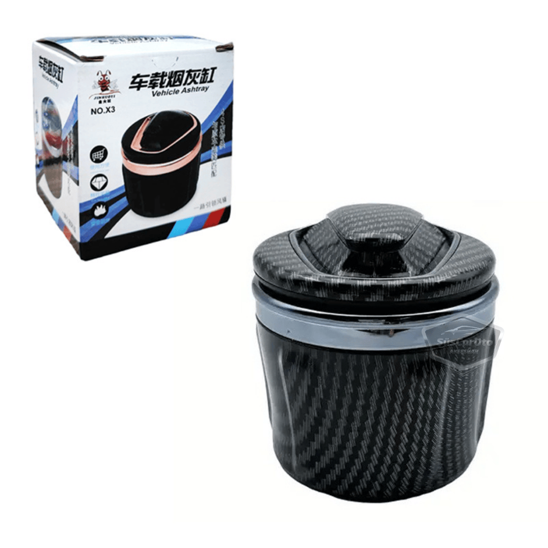 Cenicero de coche de lujo universal de porcelana, ignífugo, inodoro, con luz azul, cenicero de coche deportivo sin humo con tapa, cenicero de coche, plata de carbono ONK162