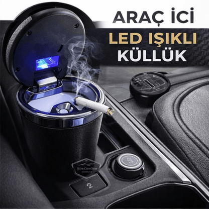 Cenicero de coche de lujo universal de porcelana ignífuga, inodoro, con luz azul, sin humo, con tapa, deportivo, para interior de coche, tapa de carbono